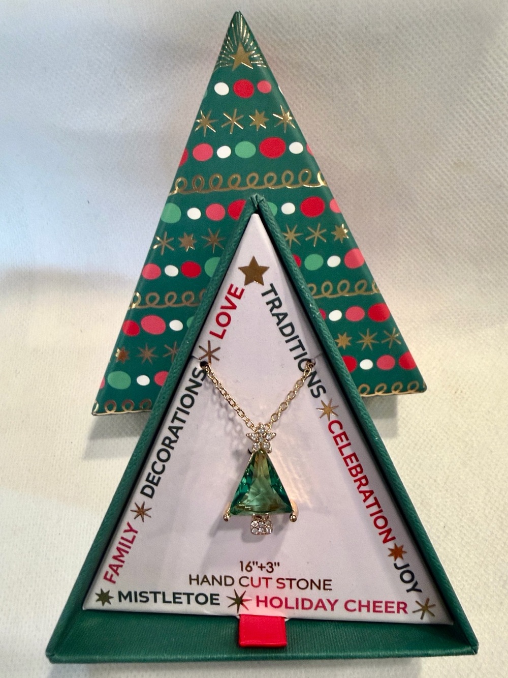 Gift Boxed-Emerald Green Christmas Tree Pendant Necklace